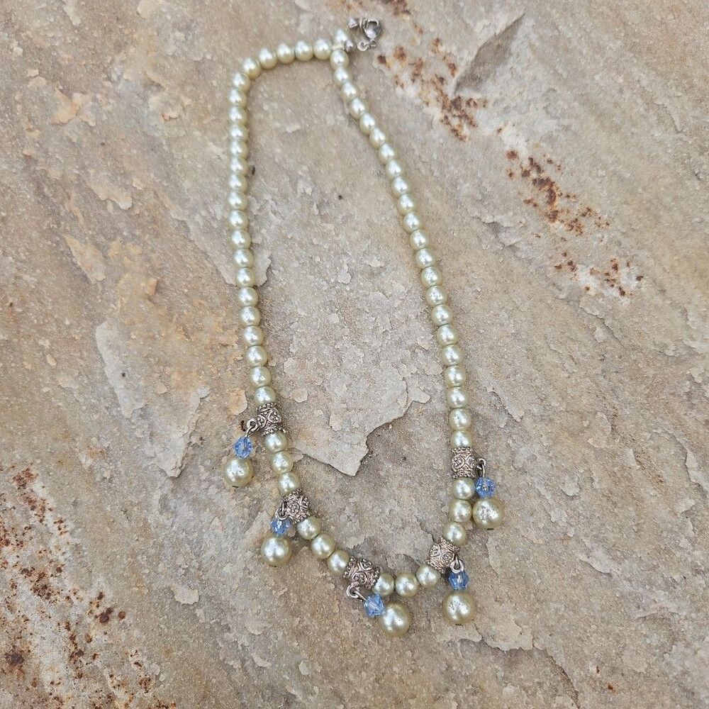 Costume Pearl Necklace Faceted Blue 'Crystals' PROM, DANCE, WEDDING, GIRLS PLAY